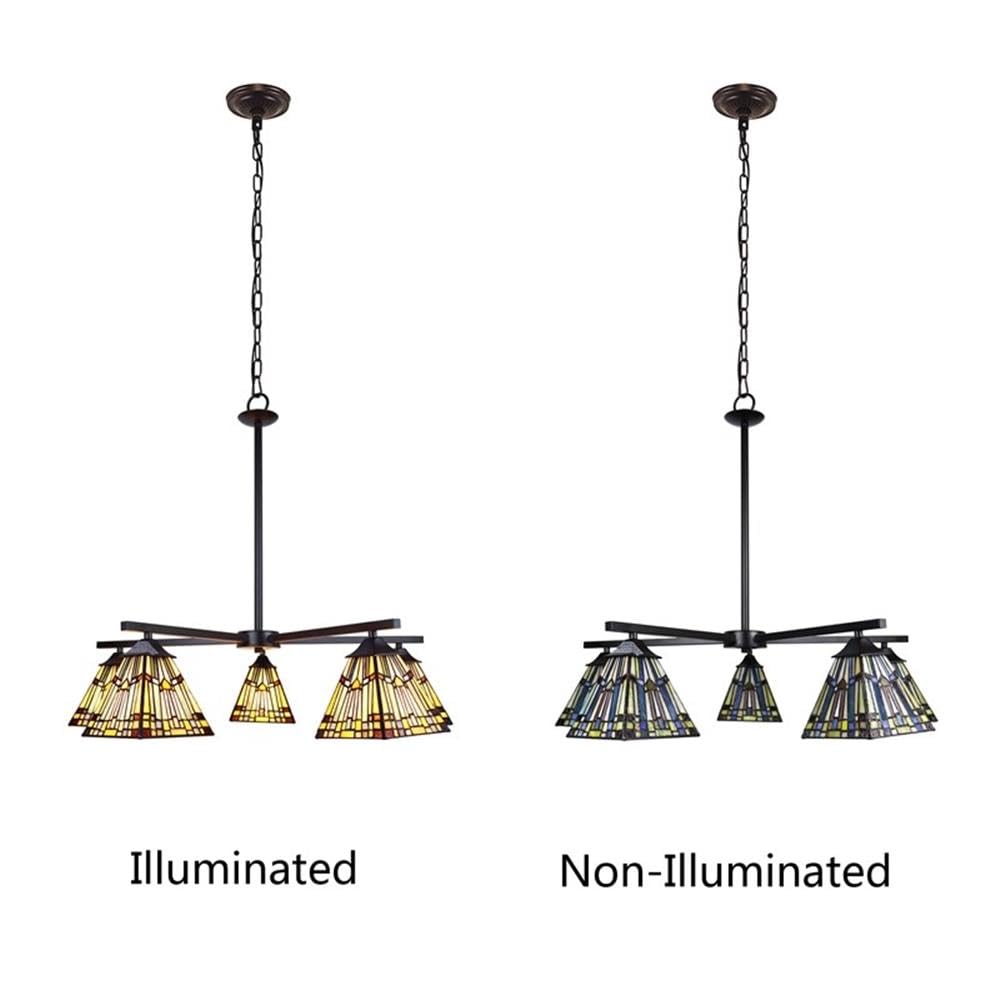 Chloe Lighting Kinsey Mission Tiffany-Style Chandelier 30in Wide Multicolor, Model CH33293MS30-EE5, Glass Material