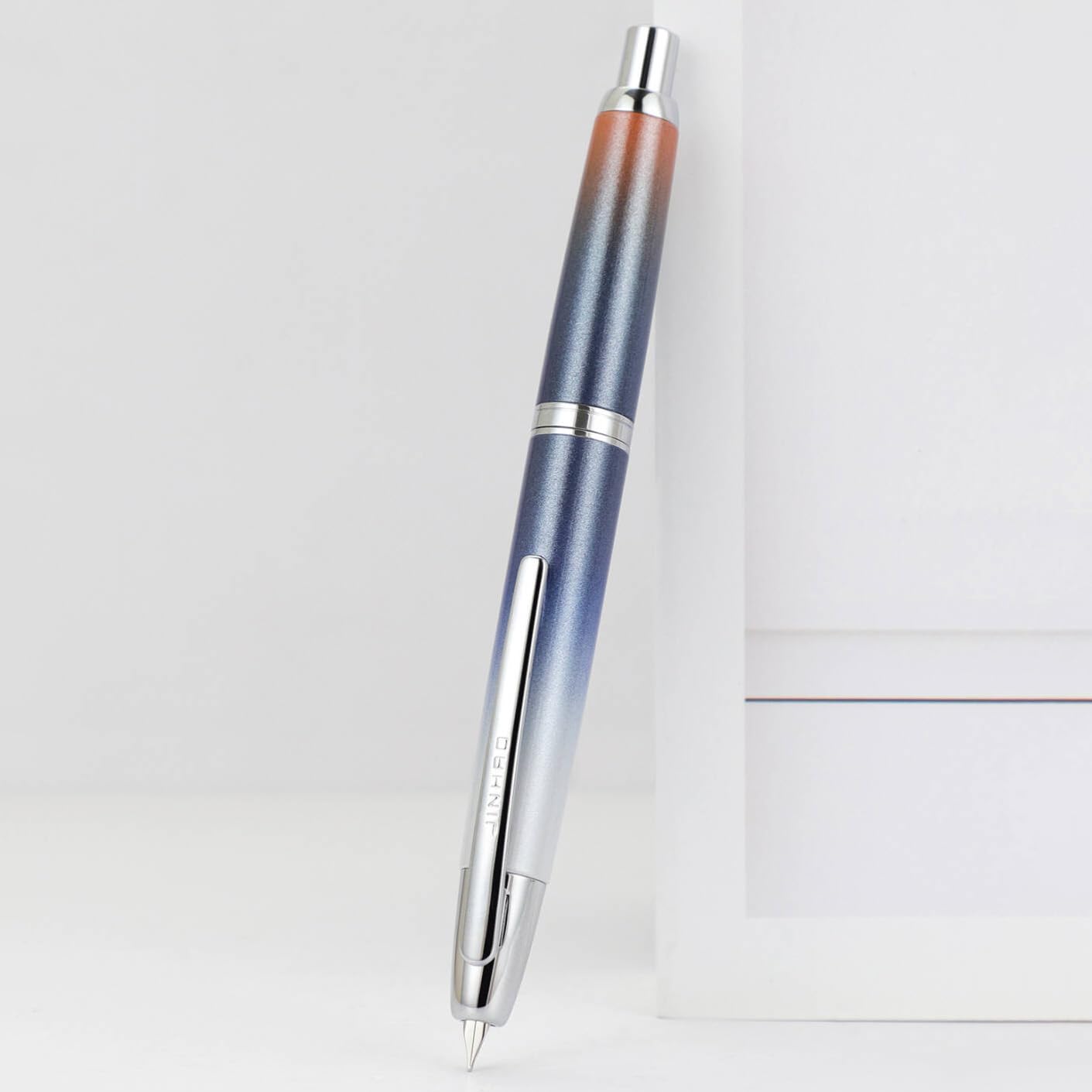 Jinhao 10 Press Fountain Pen with Box, Gradient Dark Blue Retractable Extra Fine Nib with Ink Converter Set (Silver Clip)