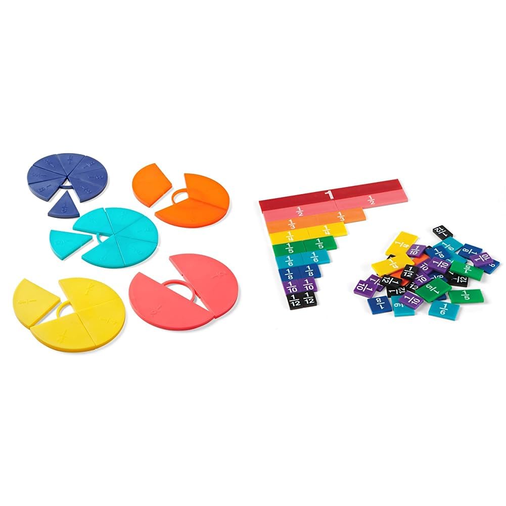 hand2mind Plastic Fraction Manipulatives Set (Connecting Fraction Circles + Fraction Tiles)