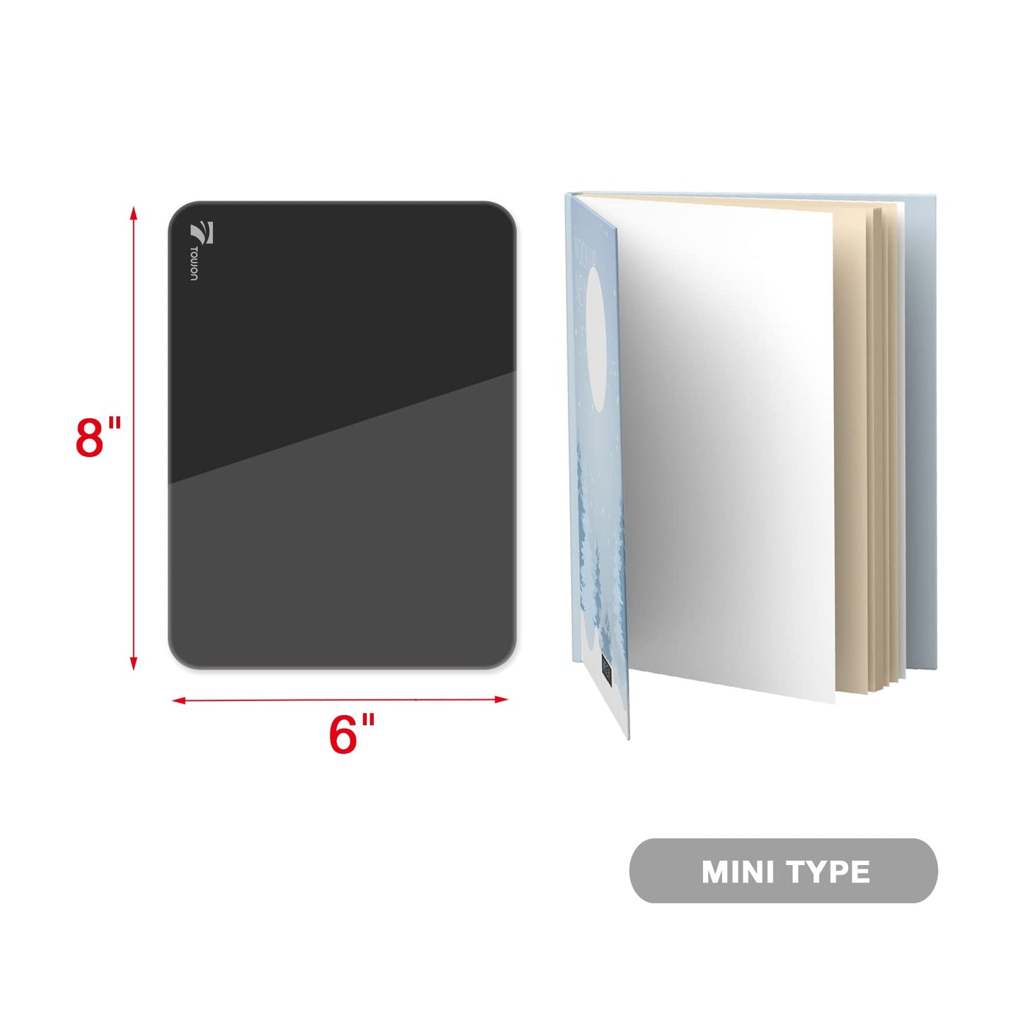 TOWON Small Glass Dry Erase Board, Desk White Board with Standing, Mini Whiteboard Easel Pad Set, Stenography Artifact for Office, Home and School Supplies, 8x6 Inches, Black
