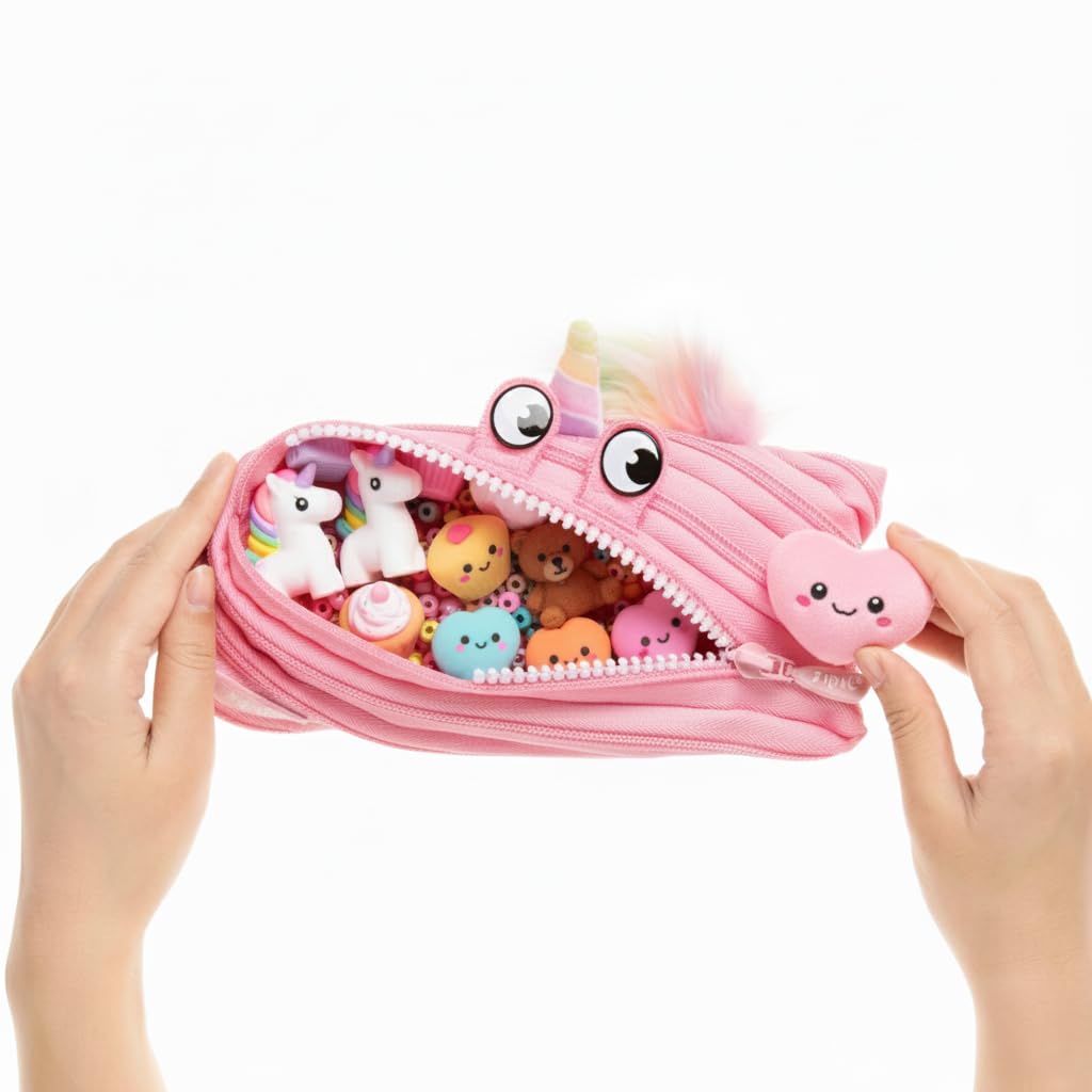 ZIPIT Unicorn Pencil Case for Girls, Cute Zipper Pouch for Kids Teens, Stationery Bag for School ,Pink