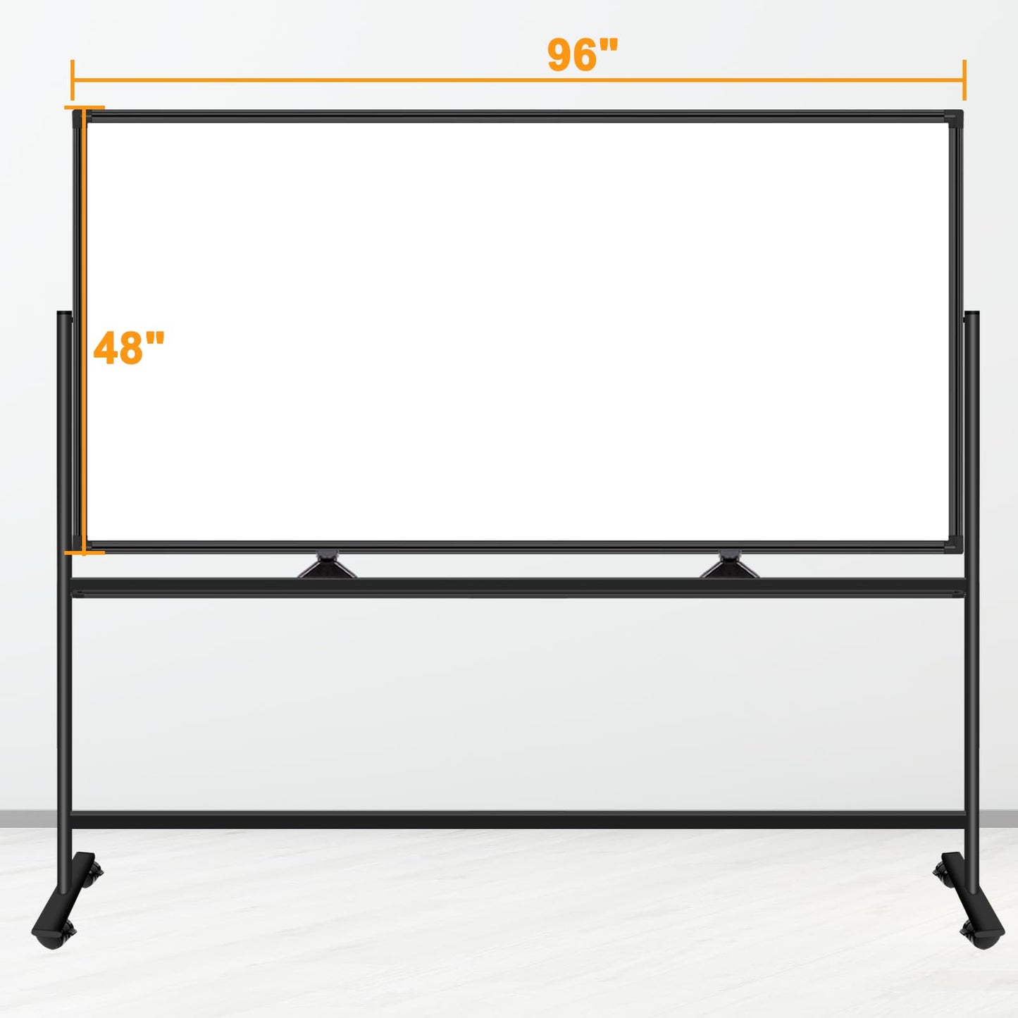 Large Magnetic Rolling Whiteboard on Wheels, 96 x 48 Inches, Double-Sided Mobile White Board with Stand, 8' x 4' Dry Erase Board with Stand for Office, School, Home, 3 Eraser, 6 Markers, 24 Magnets