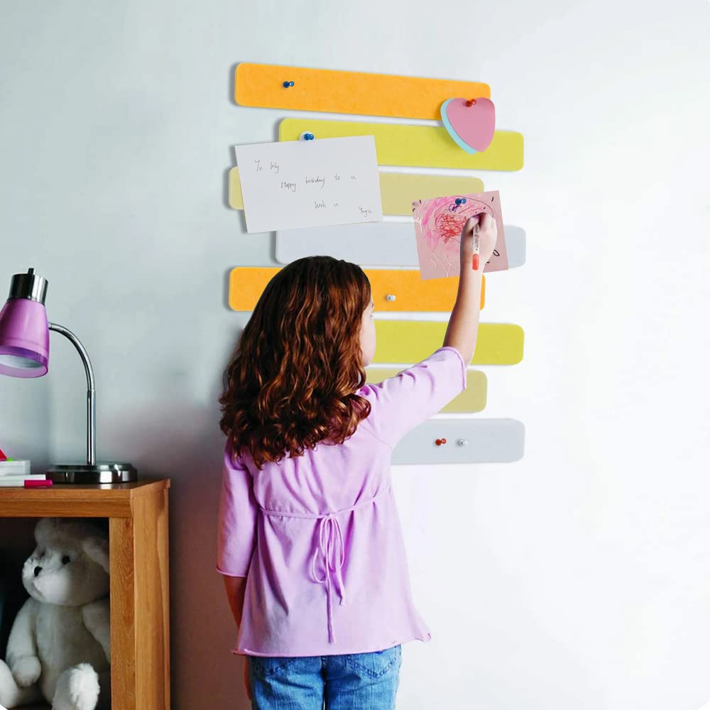 Vuzvuv 8 pcs Bulletin Board Bar Strips with 50 Pushpins,Self Adhesive Cork Board for Wall,Felt Pin Board for School,Office Decor(Yellow White)