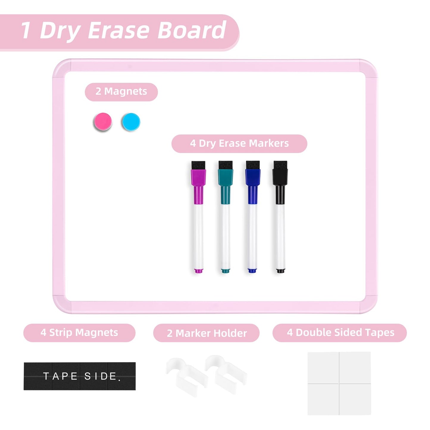 VUSIGN Small White Board Dry Erase, 14'' x 11'' Magnetic Dry Erase Board, Mini Whiteboard with Markers for Students, Fridge, Wall, Locker, Pink