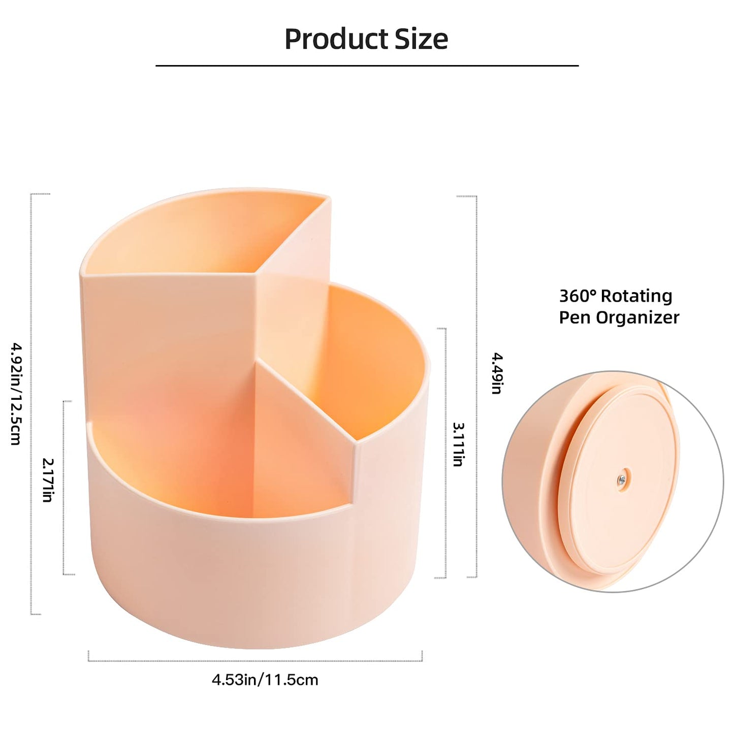 EDENMS Desk Pencil Pen Holder, 3 Slots 360-Degree Spinning Organizers, Desktop Storage Stationery Supplies, Cute Cup Pot for Office, School, Art Supply, Kids - Pink