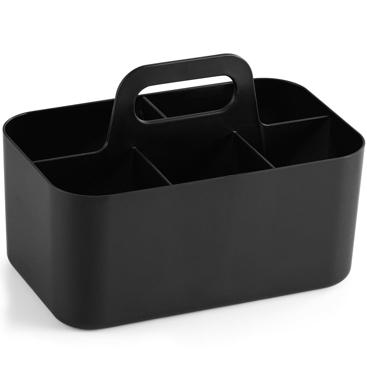 Multiuse Caddy Organizer with Handle, Portable Divided Plastic Tote Bin - Art Craft, Stationary Pen Marker Crayons, Makeup Hair Supplies Storage - Bathroom, Classroom, Dorm, Office, Desk Holder -Black