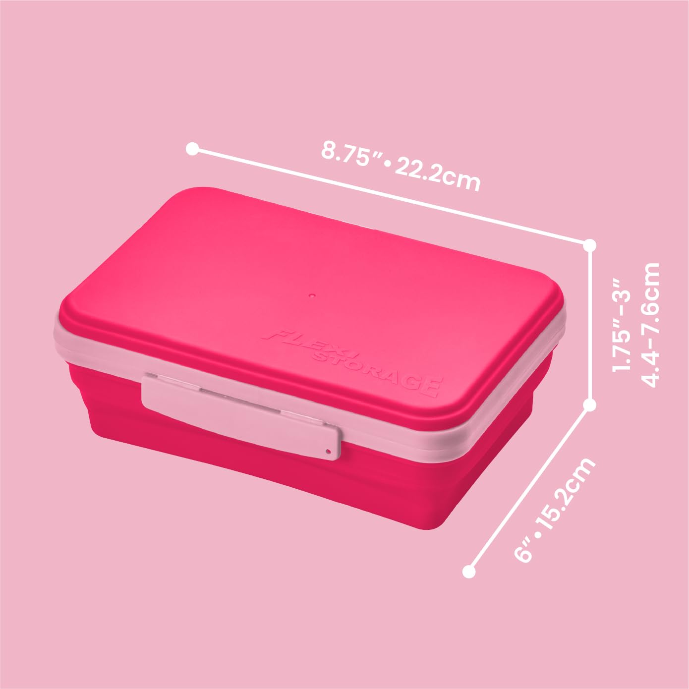 LockerMate by Bostitch Flexi Storage Box with Lid, Collapsible Pencil Case Design for Craft and School Supplies, Pink