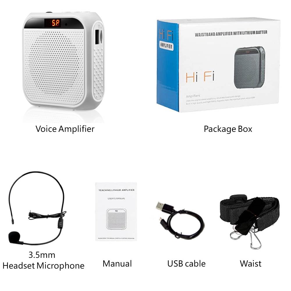 Portable Voice Amplifier for Teachers, Rechargeable Personal Amplifier Mic PA System Headset Microphone with Speaker for Teachers, Training, Meeting, Tour Guide, Yoga, Classroom (White)