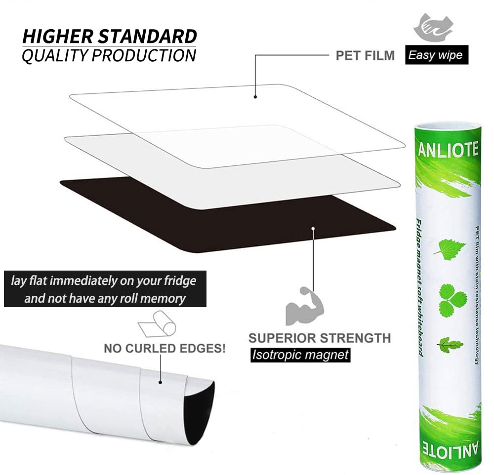 ANLIOTE Magnetic Dry Erase Board Fridge White Board Sheet 20x13 inch, Flexible Large Refrigerator Magnets Whiteboard Planner for Home Kitchen, 2 Markers and Eraser