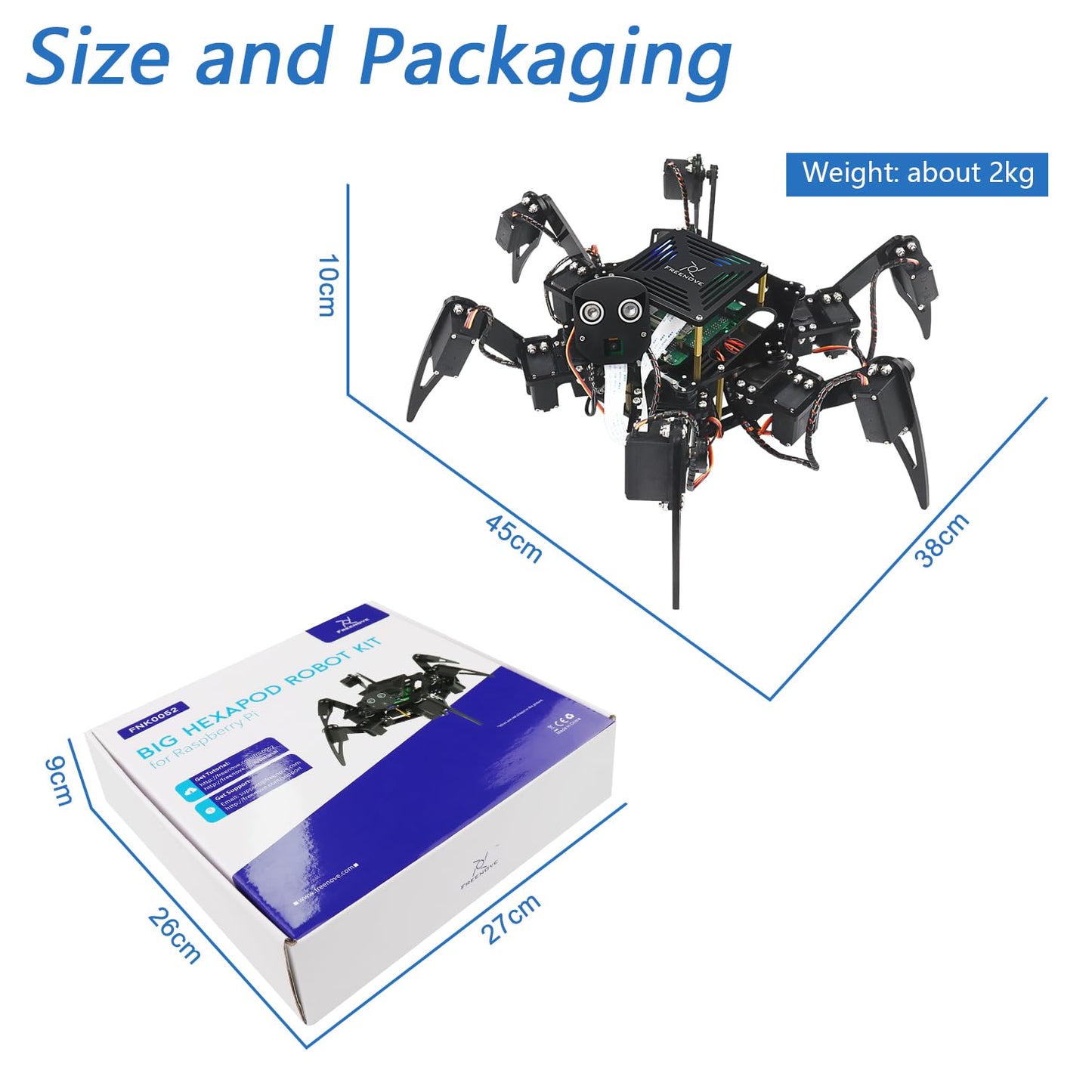 Freenove Big Hexapod Robot Kit for Raspberry Pi 5 4 B 3 B+ Zero 2 W, Walking, Self Balancing, Face Recognition, Ultrasonic Ranging, App Control, Camera, Servo (Raspberry Pi NOT Included)
