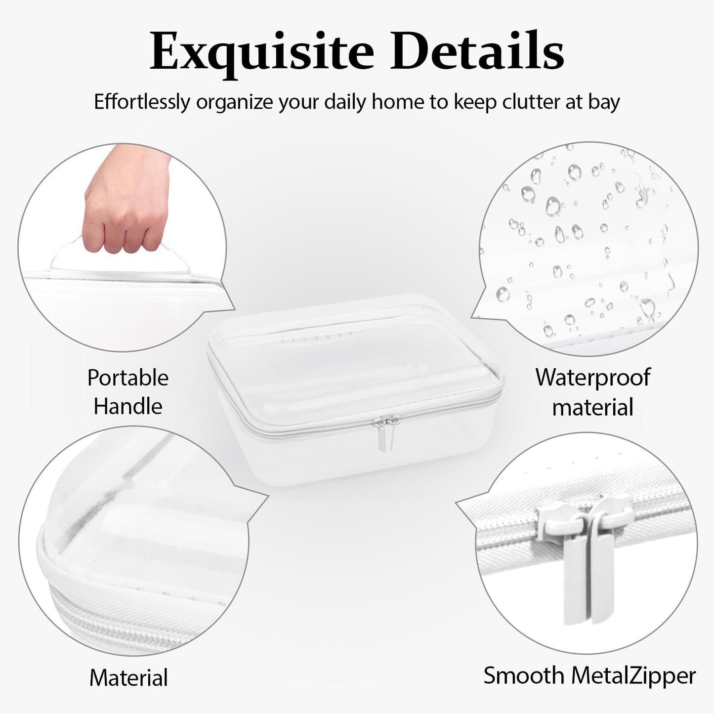 JeeVoya 3 PCS Clear Zipper Pouches with Handle, Diaper Bag Organizer, Clear Makeup Bags Hardshell Toy Storage Bins with Zipper Toiletry Pouch Bag for Cosmetics Pencils Puzzles, Building Blocks(White)