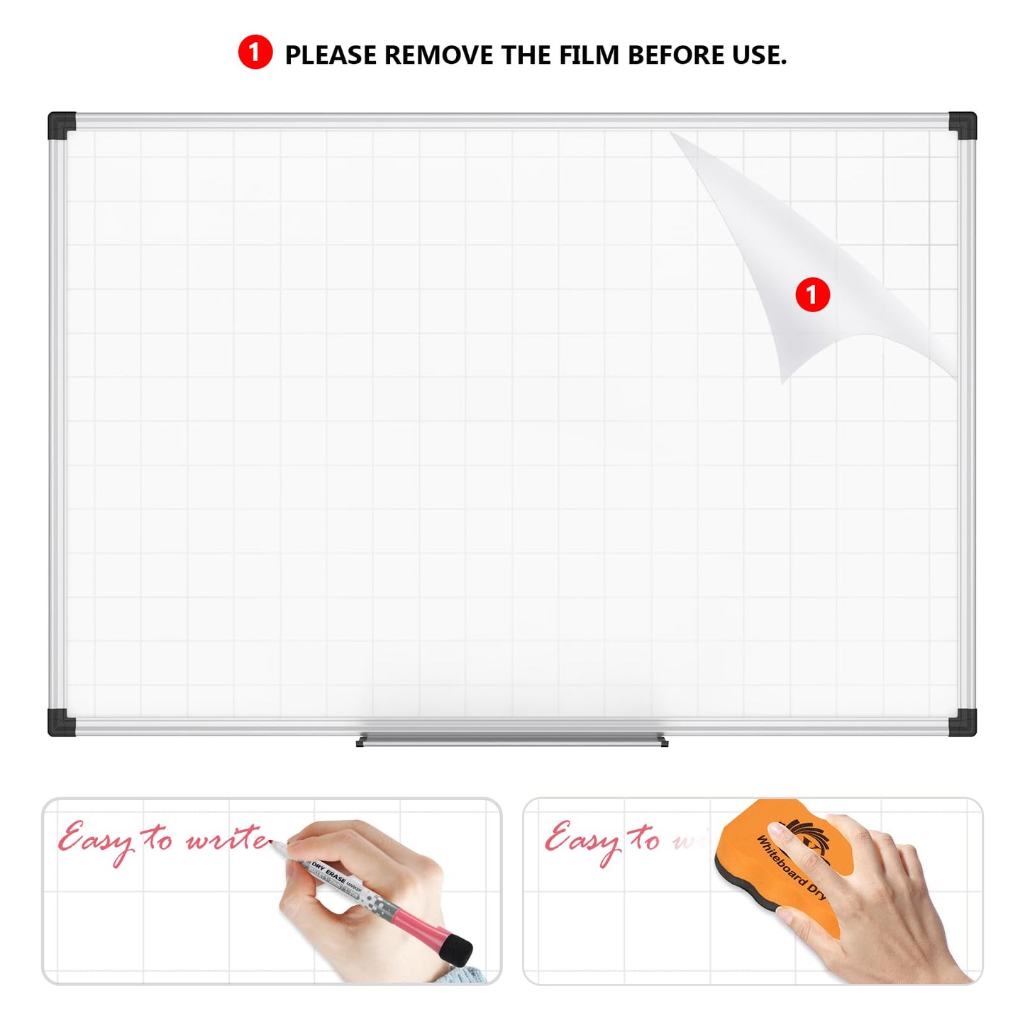 XBoard Magnetic Dry Erase Board with Lines 48 x 36 Inch, 4' x 3' Double Sided Hanging White Board Planner for Wall | Grid Lined White Board + Message Presentation Board