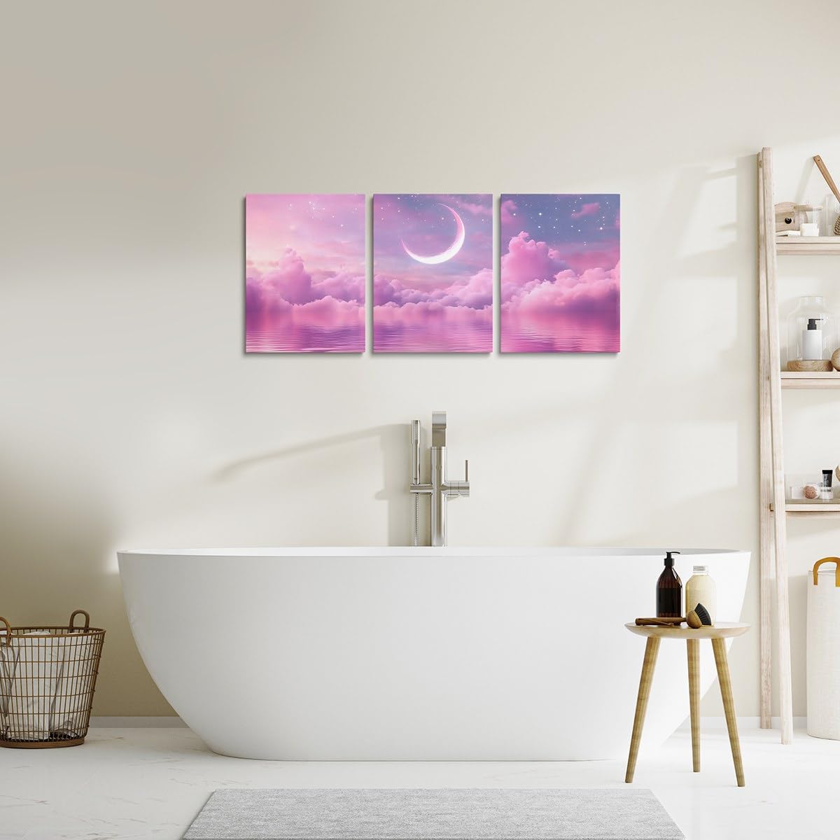Feelyou Pink Purple Galaxy 3 Piece Canvas Wall Art for Living Room Bedroom Starry Moon Wall Art for Home Decor Dreamy Nebula Office Decor Artwork Outer Space Picture Painting Posters