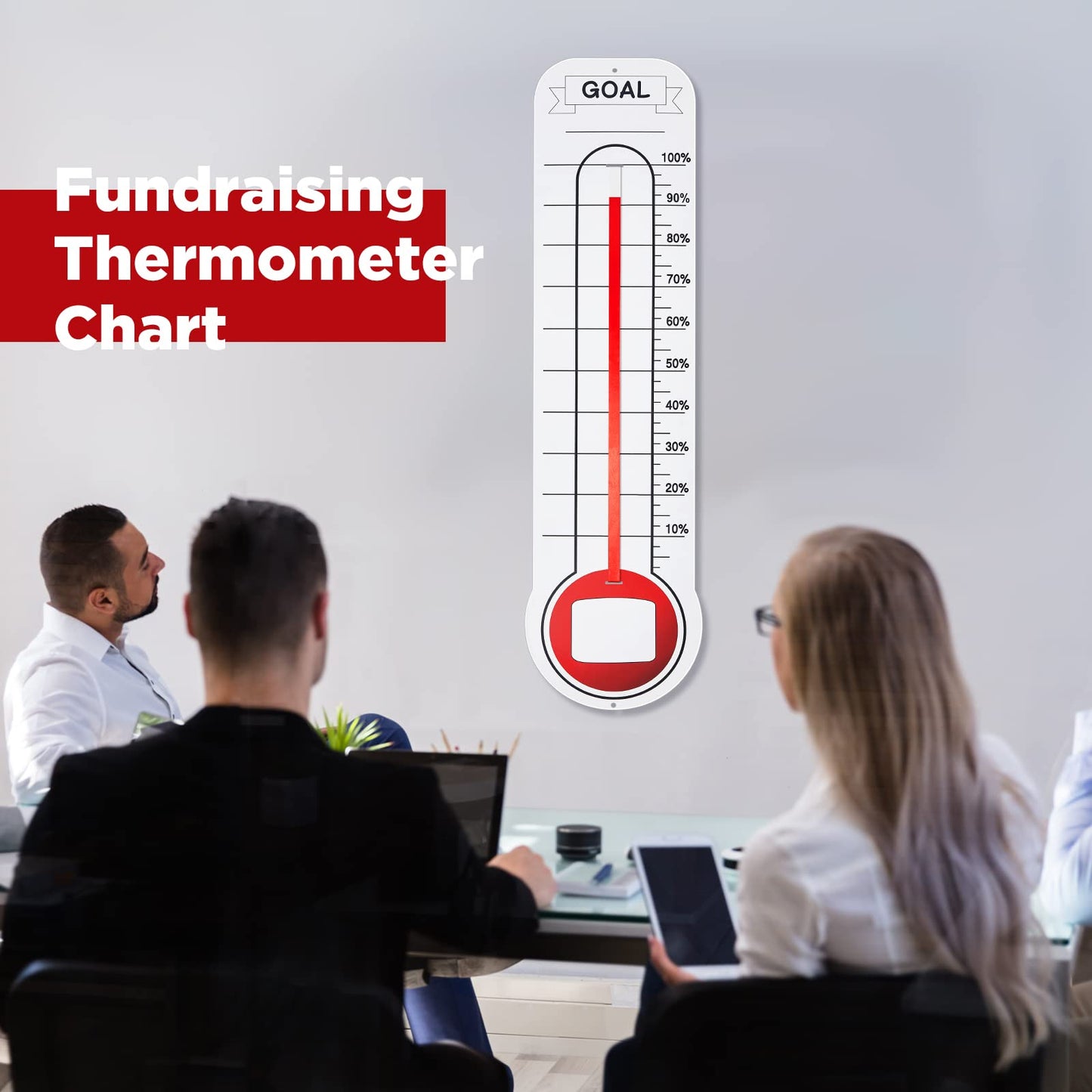 5 Pcs Goal Chart Fundraising Thermometer Goal Setter Board Goal Tracker Giant Goal Chart Goal Tracker Dry Erase Goal Setting Wall Mounted Thermometer with Pull Through Ribbon, 46 x 12 inches