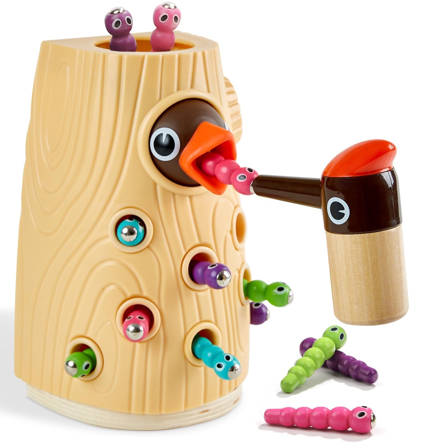 TOP BRIGHT Montessori Toys for 2 Year Old Girl Boy, Fine Motor Skills Toddler Sensory Toys Age 2-4, Woodpecker Worm Toy Magnetic Bird Feeding Game