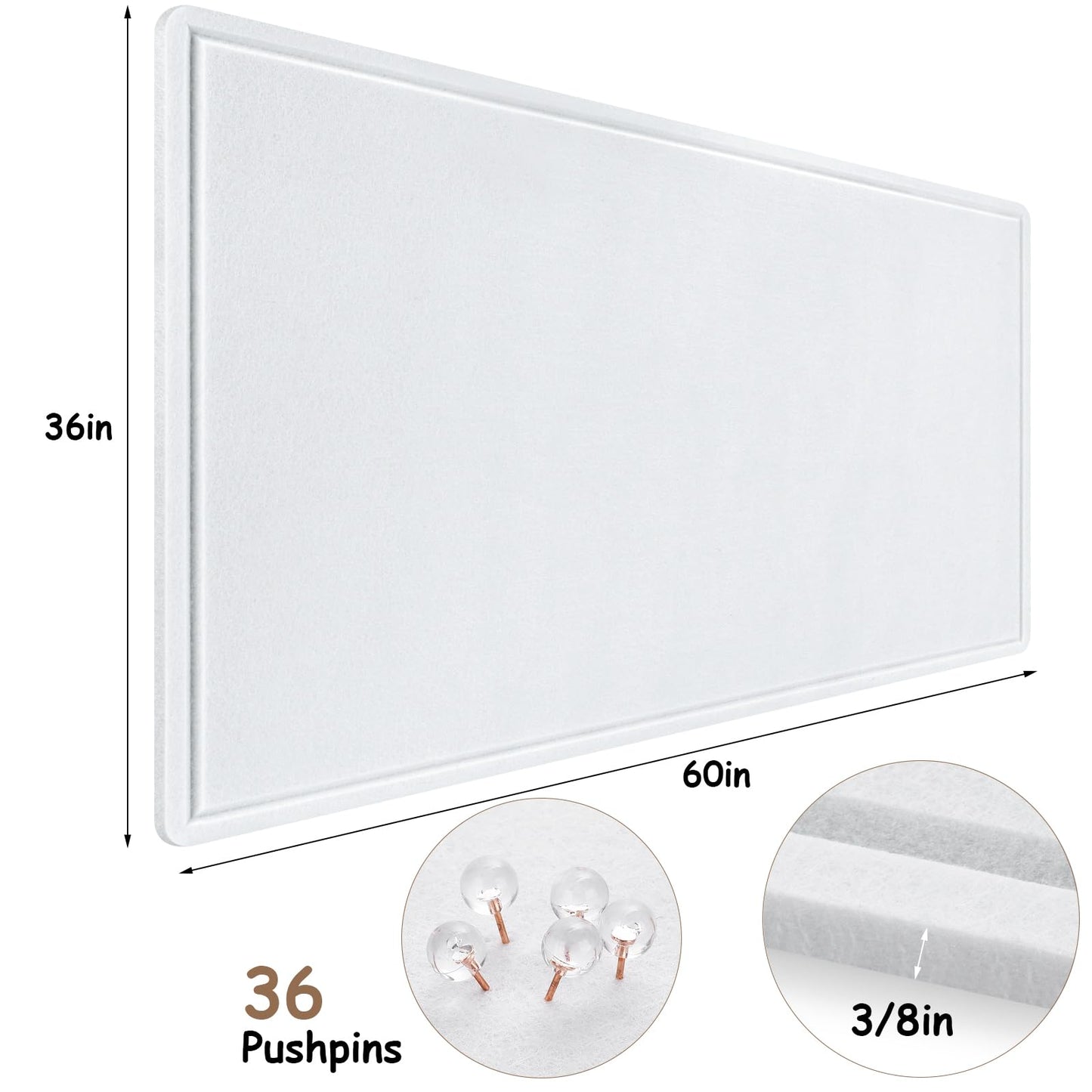 Large Bulletin Board, Foldable 60x36 Inches Cork Board Alternative, Large Felt Board Decorative Pin Board for Wall, Foldable Photo Board Self-Adhesive Vision Board with 36 Pushpins White