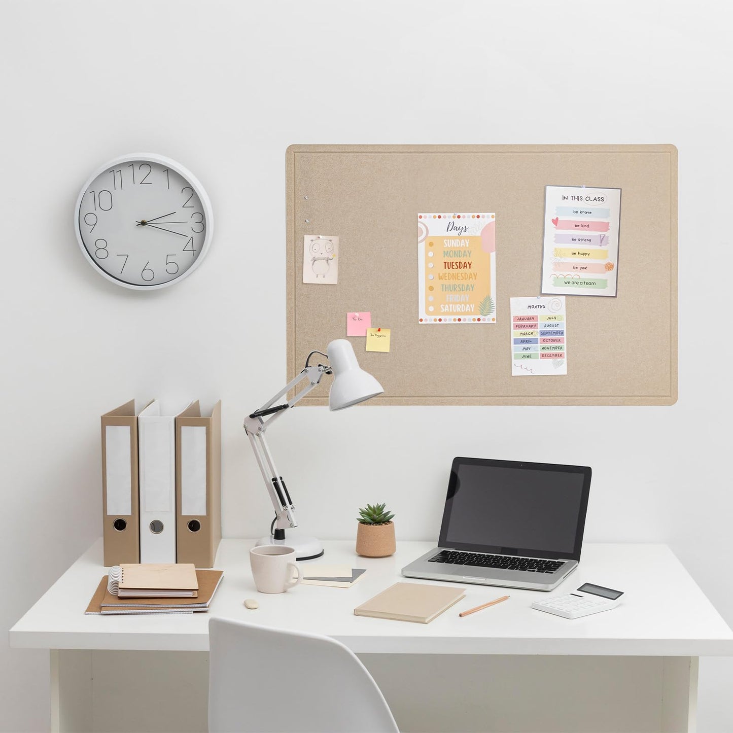 Lightomorrow Bulletin Board, 36 x 24 inches Felt Board - Decorative Pin Board, Cork Board Alternative for Wall, 3' x 2' Foldable Self-Adhesive Vision Board Prayer Board with 20 Pushpins - Beige Brown