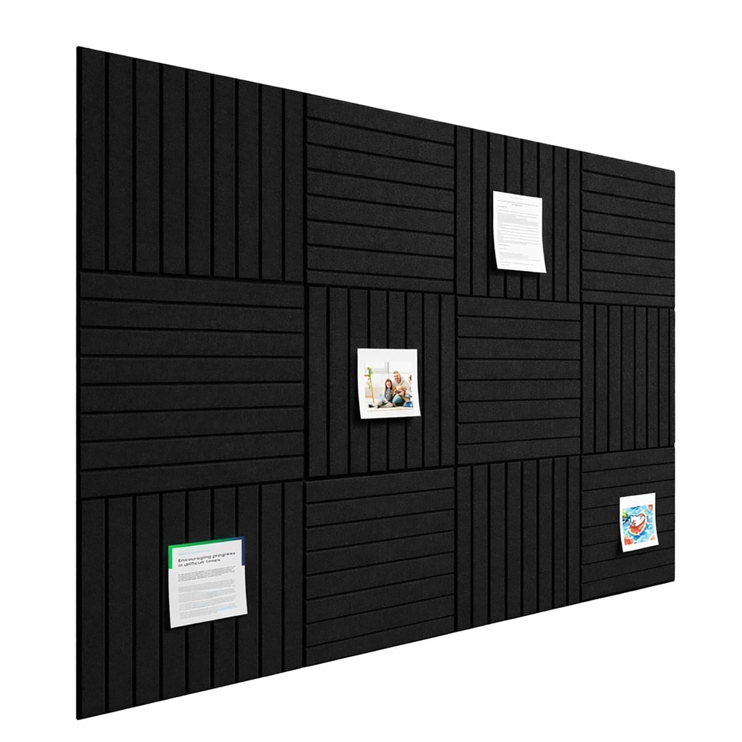 Baysola Stripe Felt Bulletin Board Panels 48 x 36 Inch Self Adhesive Wall Tiles Cork Board Alternative for Office Classroom Photos Notes 12 Pack