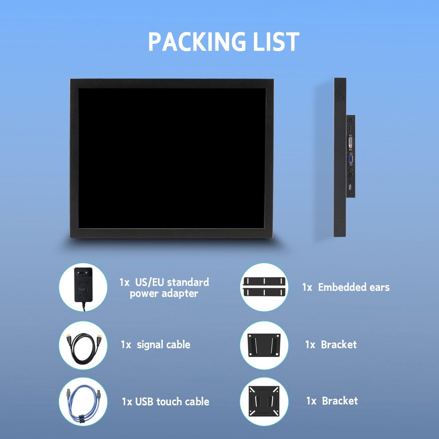 VSDISPLAY 15 Inch 1000 Nits High Brightness Touch Screen LCD Monitor 1024x768 IPS Outdoor Industrial Display with H/D DVI VGA Video Input