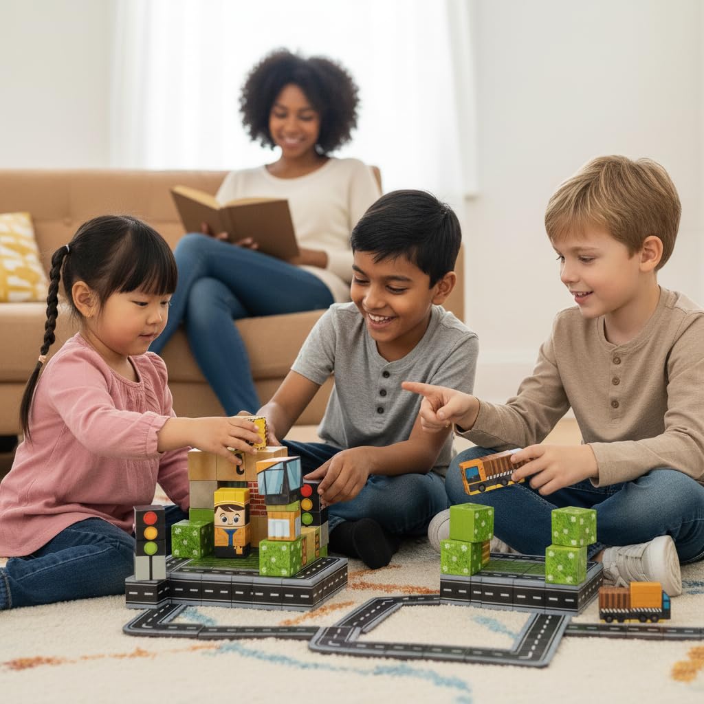 uMadeUs Magnetic Blocks for Kids Ages 4-8 β 100 Pc Construction Toys for Kids with Trucks & Cranes β 3D Pixel Cubes, STEM Building Toys for Boys & Girls Ages 3-12