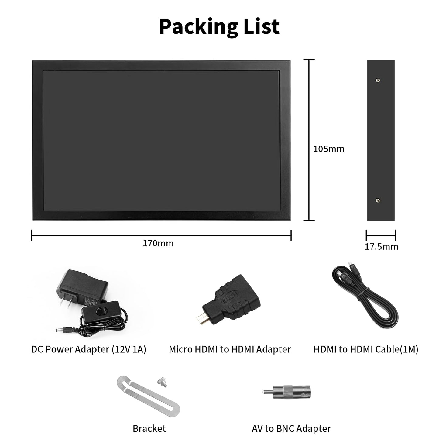 7 Inch Small Monitor, 1024×600 IPS Mini Monitor with Built-in Speakers/HDMI/VGA/AV Input for Raspberry Pi, PC, TV, DVD, CCTV