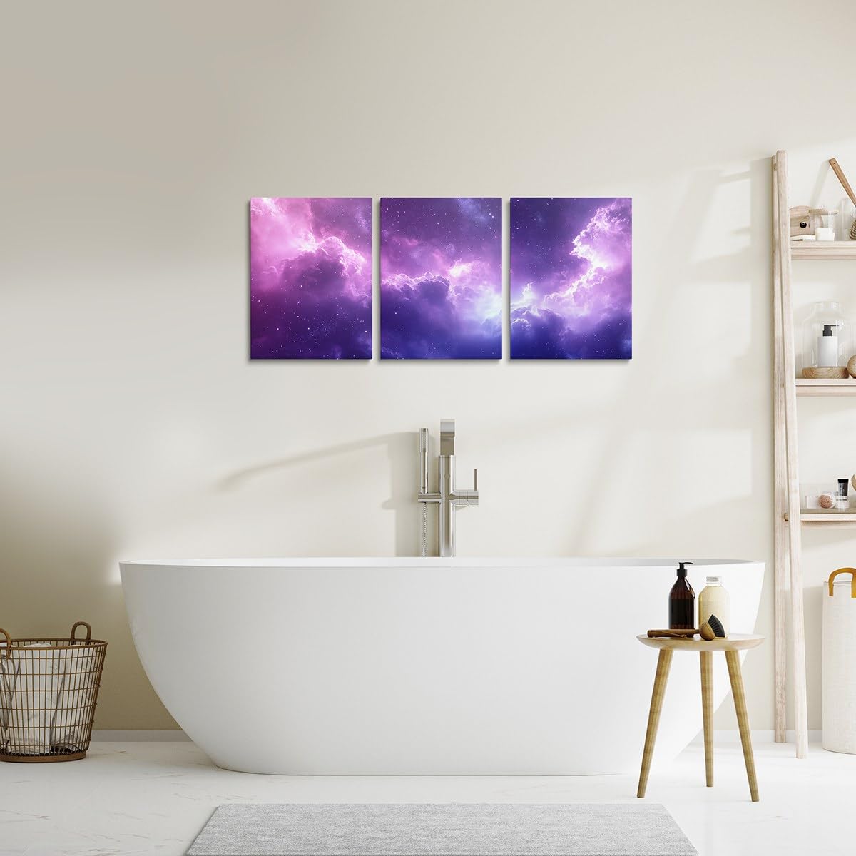 Feelyou Purple Galaxy 3 Piece Canvas Wall Art for Living Room Bedroom 3D Printed Space Wall Art for Home Decor Dreamy Nebula Office Decor Artwork Outer Space Picture Painting Posters