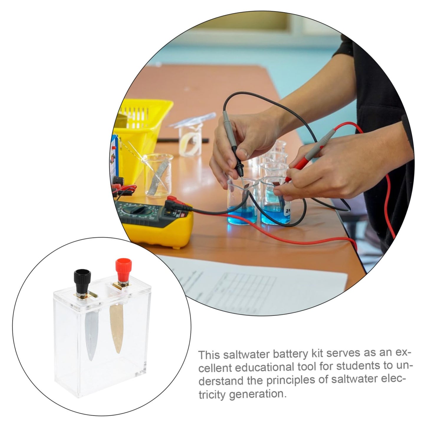 Alipis Salt Water Battery Experiment Kit Liquid Battery Project Box with Iron and Copper Plates Reusable Science Project Kit for Classroom Home Hands on Physics Learning