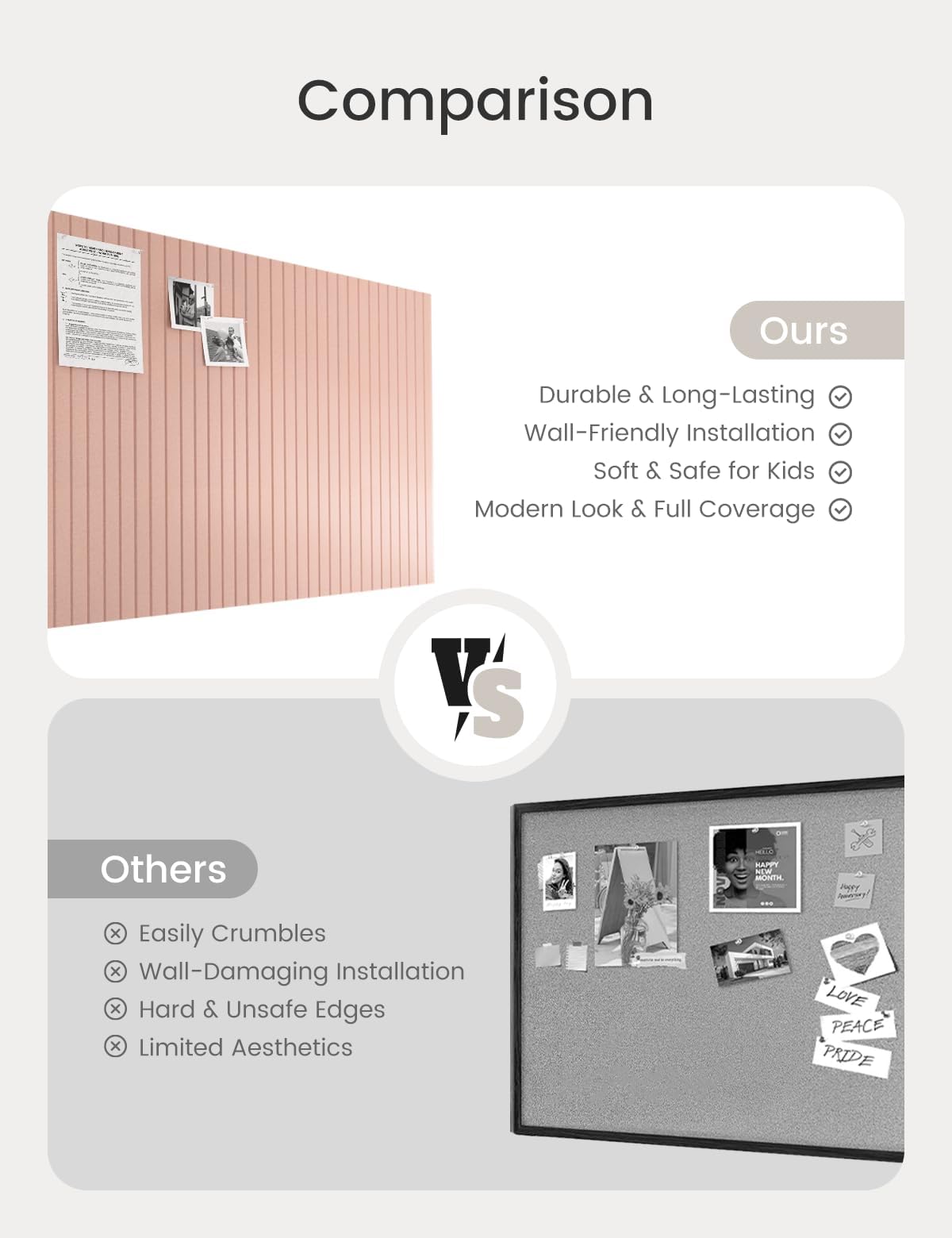 Bumusty Large Cork Board Alternative-48 x 36" Felt Bulletin Board Tiles, with 30 Pushpins, 70 Adhesive Tabs, Fine-Stripe 12-Pack, Cork Boards for Office Push Pin Board Felt Board-Pink