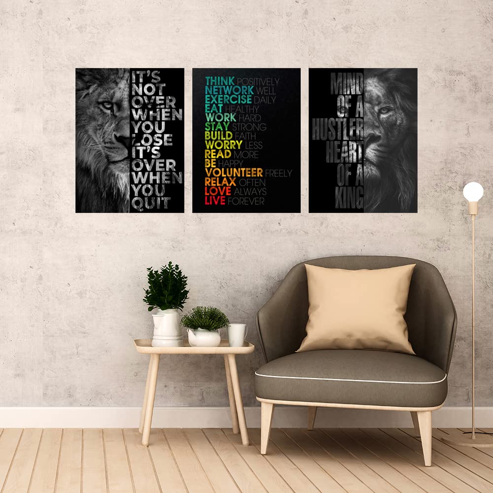 Halioyo 3 Piece Lion Wall Art - Motivational Wall Art, Inspirational Canvas Prints for Office Decor, Modern Lion Picture for Men, Leadership & Strength Pictures for Bedroom Living Room(12x16 inches)