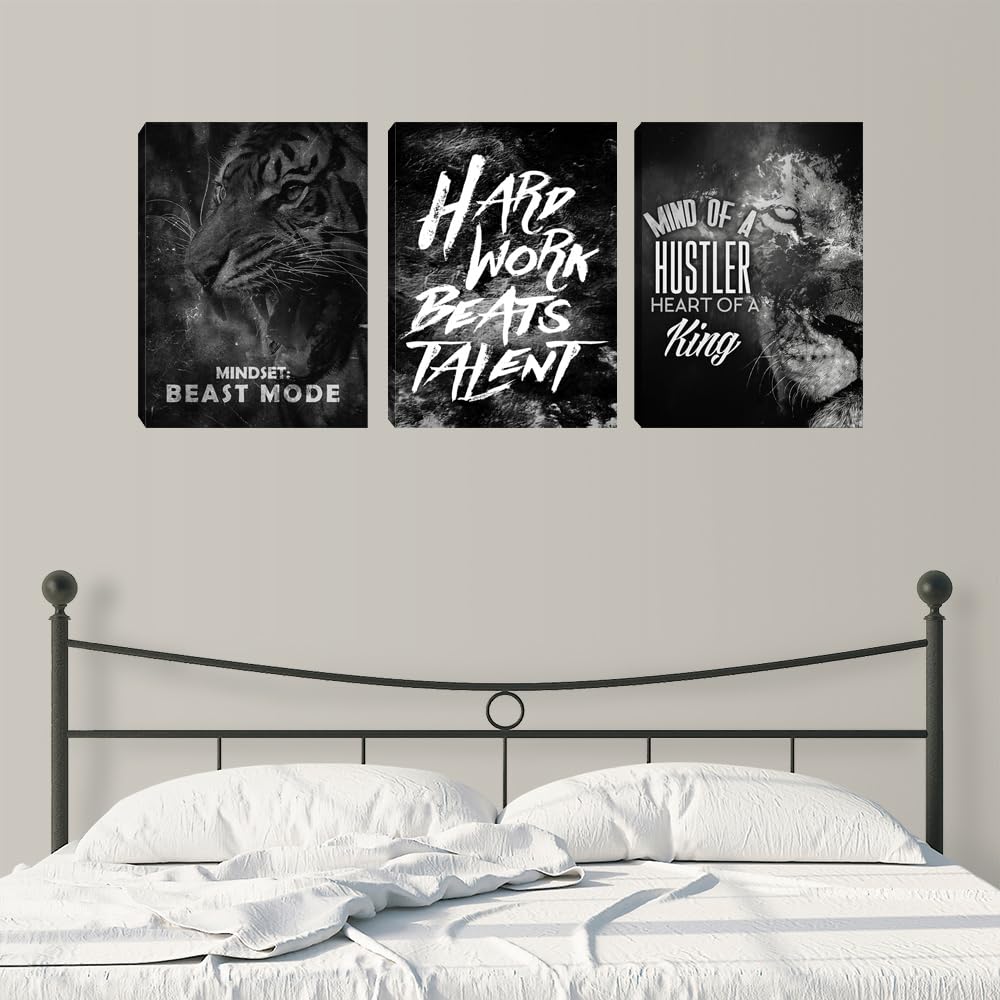 Motivational Black Poster Wall Art Entrepreneur Hustle Hard Work Quotes Poster Prints Inspirational Office Art Wall Poster Picture Artwork for Workplace Office Bedroom (36" Wx 16" H)