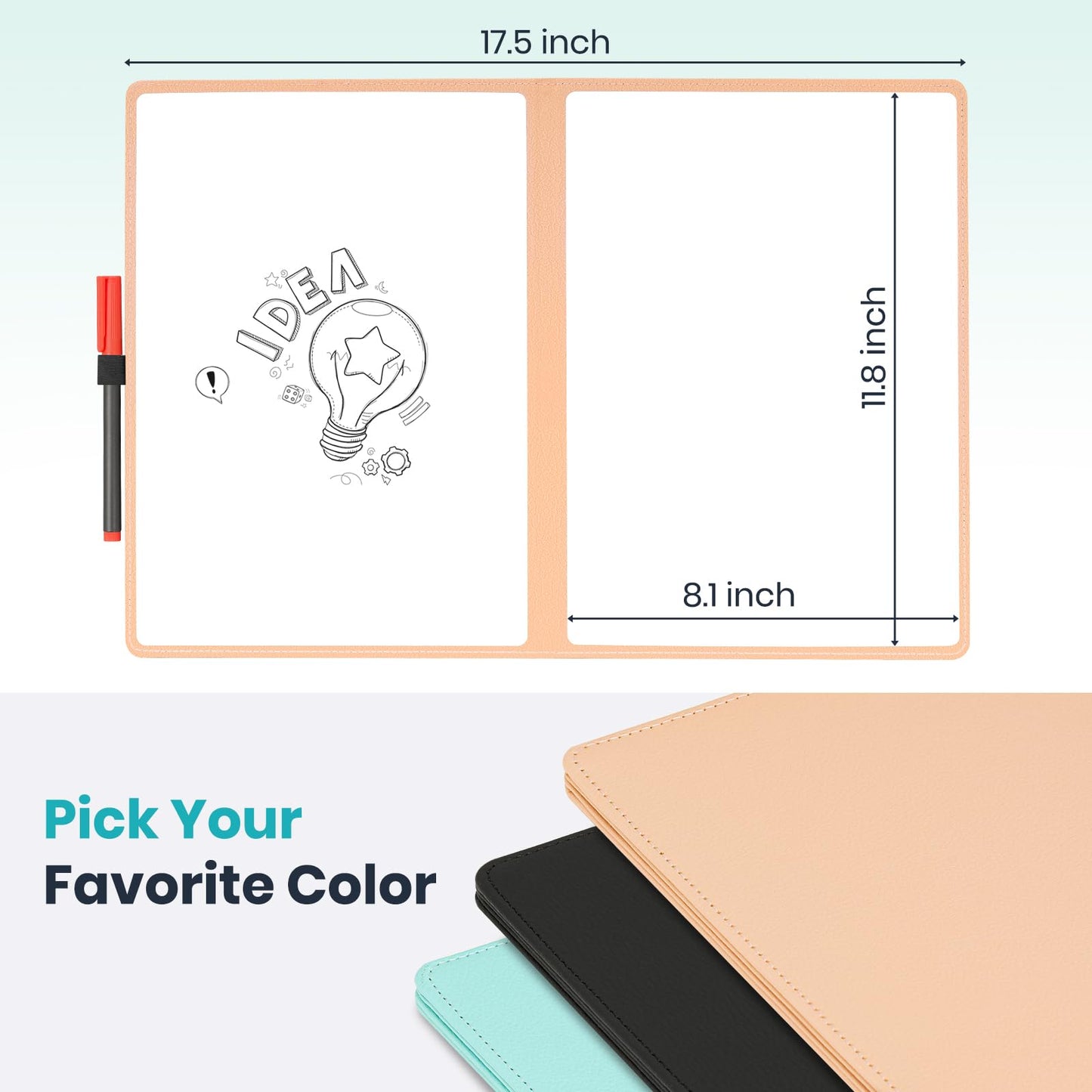WALGLASS Double-Sided Small White Board Dry Erase, 12'' x 9'' Portable Reusable Whiteboard Notebook, Foldable Mini Handheld Board for Students Practice, Home, School, Office, Travel - Pink PU Leather