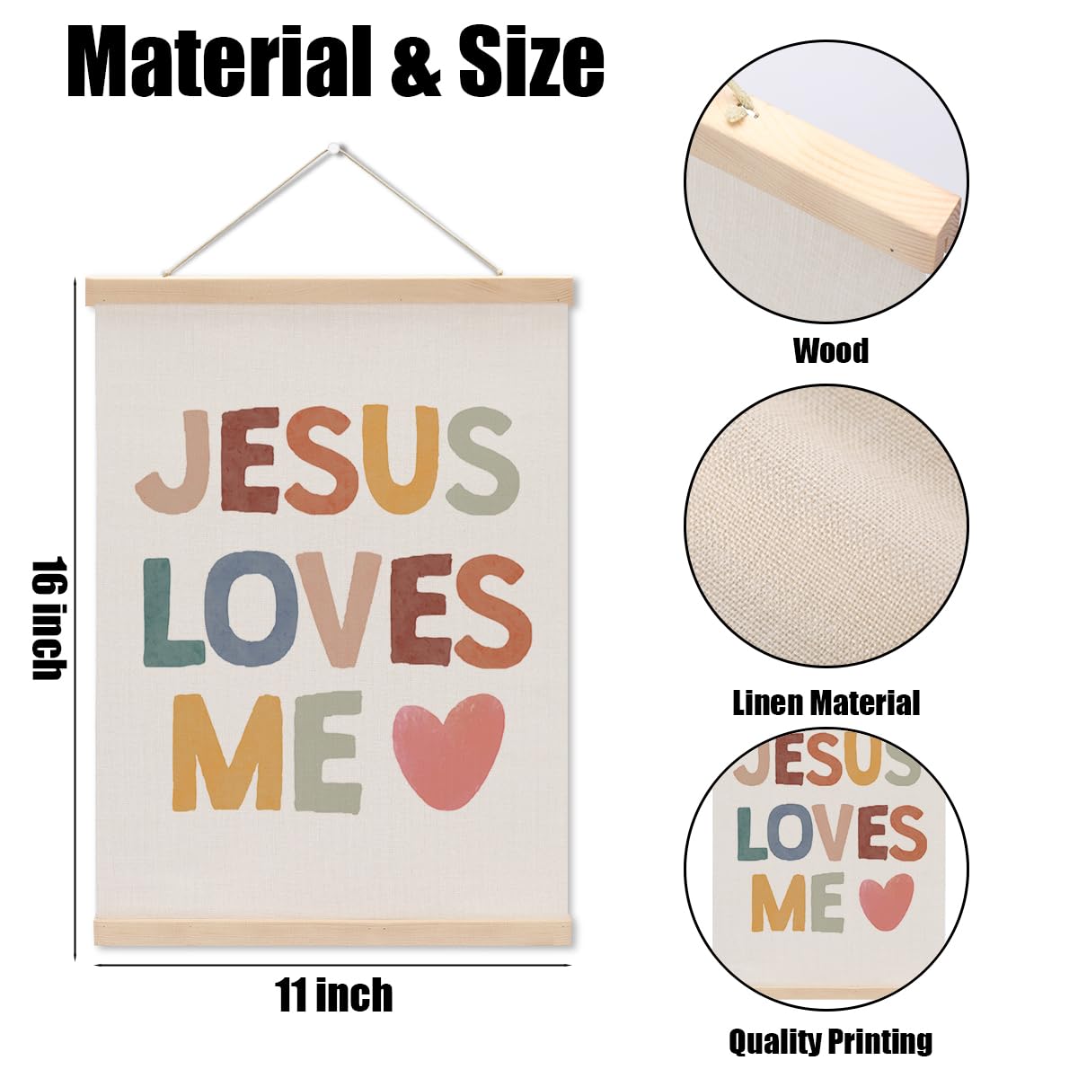 Christian Decor Boho Poster Hanger, Jesus Religious Wall Decor, Christian Gifts Bible Verse Spiritual Gifts Wall Art Wall Hanging Banner Farmhouse Living Room Bedroom Nursery Kitchen Decor