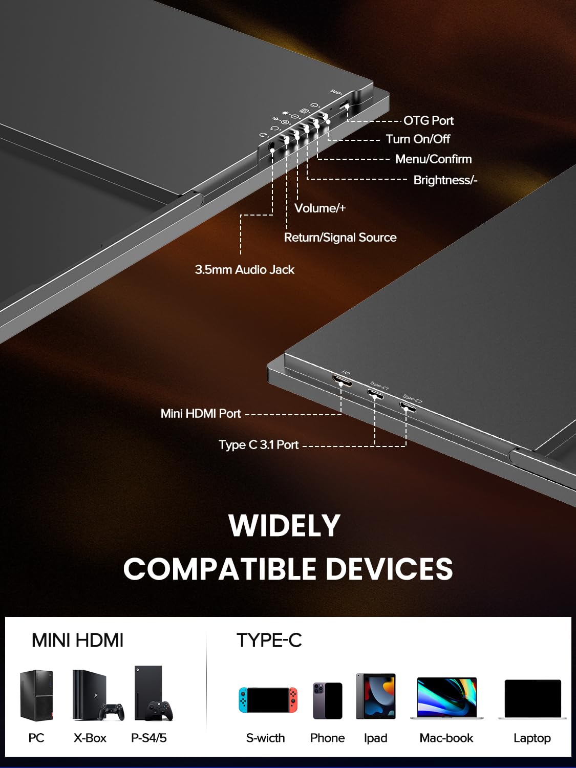 UPERFECT Portable Monitor, 24.5" 2K 165Hz 500Nits 0.1ms FreeSync HDR IPS Gaming Monitor with Stand VESA USB-C Mini HDMI, Large Second Screen for Laptop, Computer, Phone, Mini PC, Game Consoles