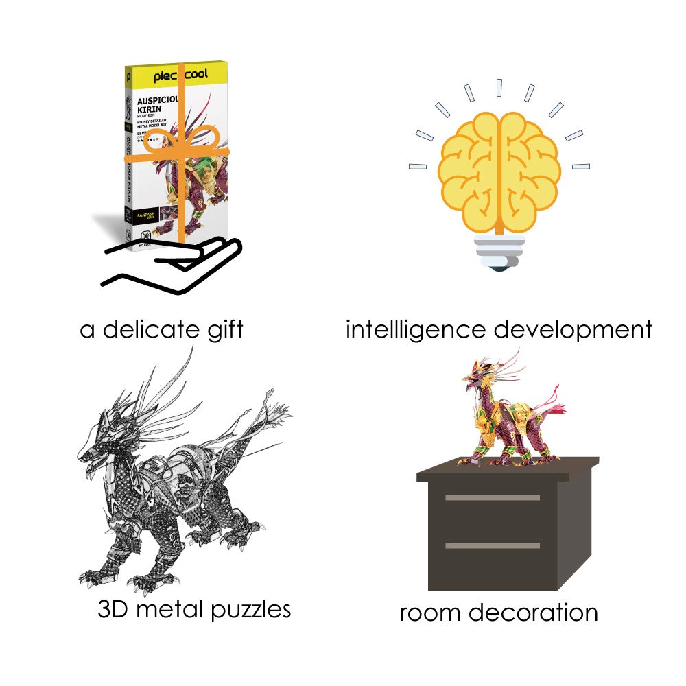 Piececool 3D Metal Puzzle for Adults, Auspicious Kirin Metal Model Building Kits, Brain Teaser Puzzles DIY Craft Kit, Perfect Birhtday Gifts for Teens Man Woman Family- 164 Pcs