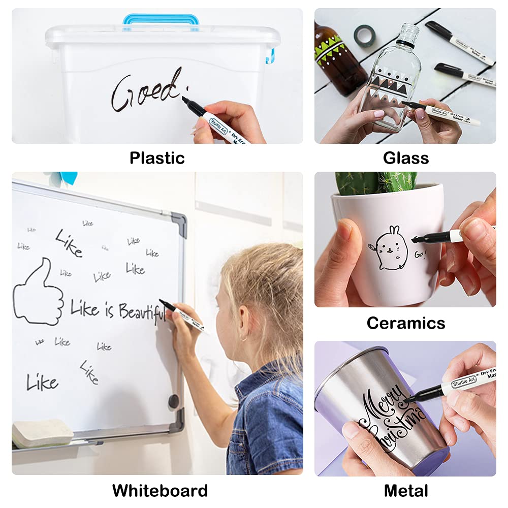 Shuttle Art Dry Erase Markers, 120 Pack Black Whiteboard Markers with 2 Erasers,Chisel Tip Dry Erase Markers, Perfect For Writing on Whiteboards, Dry-Erase Boards,Mirrors for School Office Home