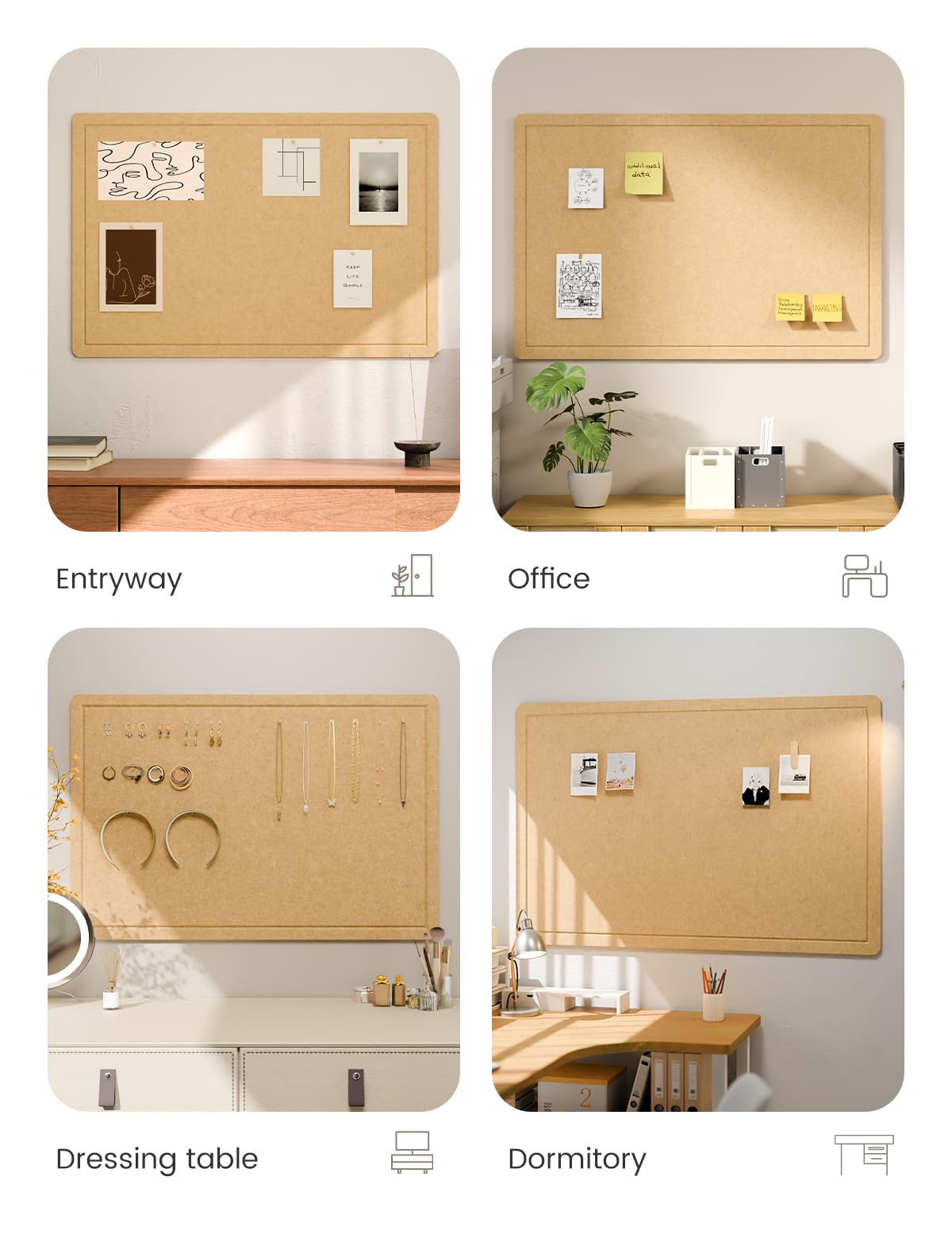 Fluxynara Bulletin Board,35.4" x 23.6" Cork Board Alternative with 12 Safe Removable Adhesive Tabs, Foldable Felt Pin Board for Home Office, Classroom, Bedroom,Entryway for Walls—Mustard Yellow