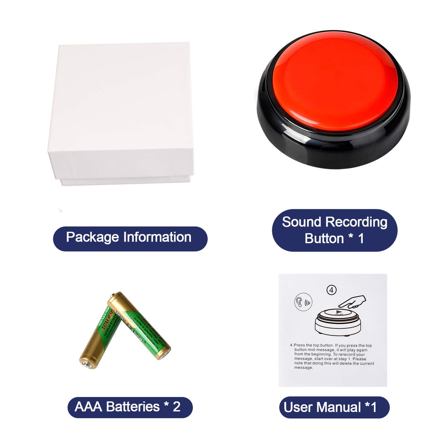 Record Talking Button Easy Button Recording Voice Button Funny OfficeToys Multifunctional Dog Buttons Talk for Communication-Classroom-Friendly Recordable Sound Buttons Buzzer Button(Black+Red