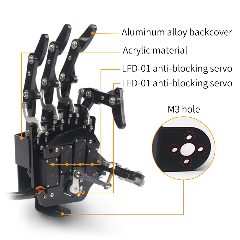 Robot Hand Five Fingers Solely Movement Bionic Robot Mechanical Arm DIY, Left Hand