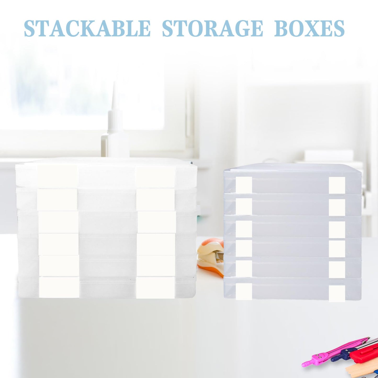 Olutacot 12 Pcs Clear A4 A5 File Box Document Plastic Storage Box with 48 Labels File Holder Organizer Box Paper Plastic Case Magazine Protector with Buckle Office School Supplies(White)