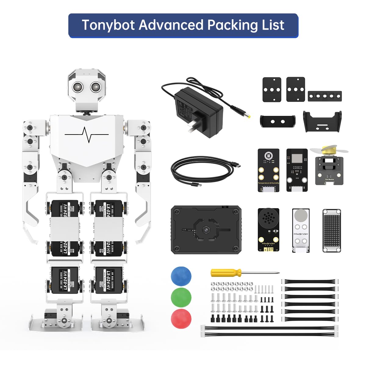 AI Vision & Voice Interaction Robot for Arduino Scratch Python Programming 17DOF Humanoid Robot Large AI Model STEM Project Education Voice Command Walking Dancing Self-Stand Up, Tonybot Ultimate kit