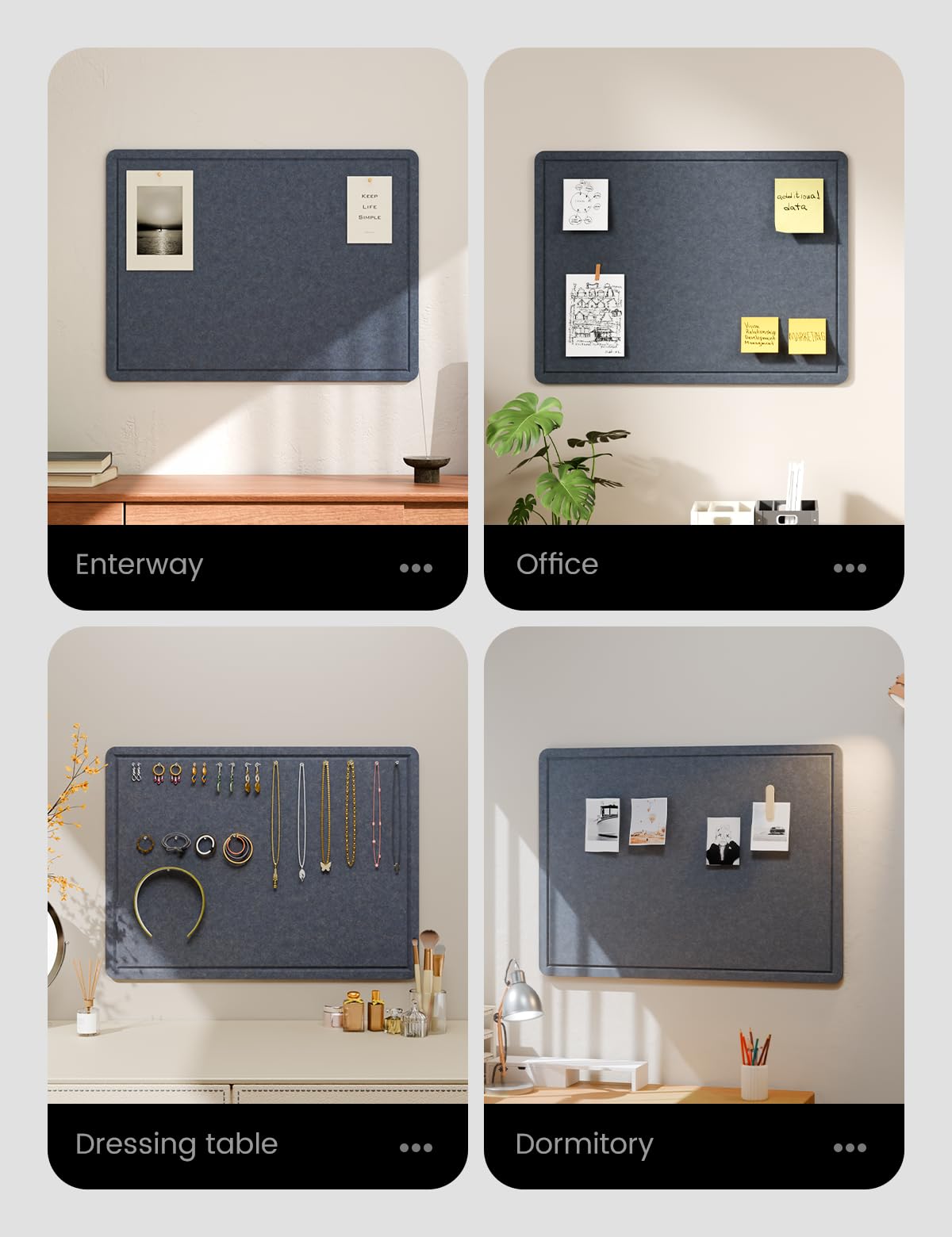 Fluxynara Bulletin Board, 23.6" x 17.5" Cork Board Alternative with 12 Safe Removable Adhesive Tabs, Foldable Felt Pin Board for Home Office, Classroom, Bedroom,Entryway for Walls—Navy Blue