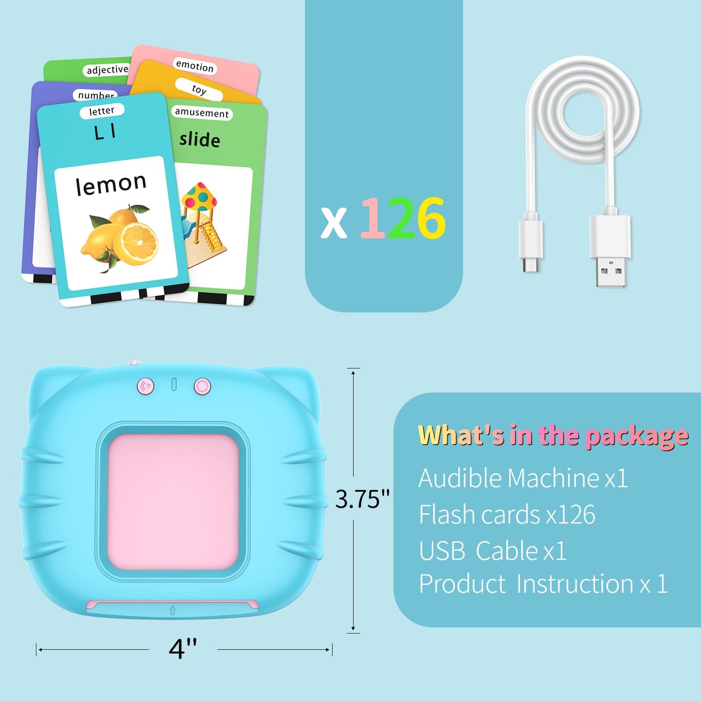 Eaever 252 Sight Words Talking-Flash-Cards, Easter Birthday Gifts for Boys 1 2 3 4 5 6 Year Old, Educational Montessori Toys, Pocket Speech Language Learning Toys for Toddlers Ages 1-6, Blue