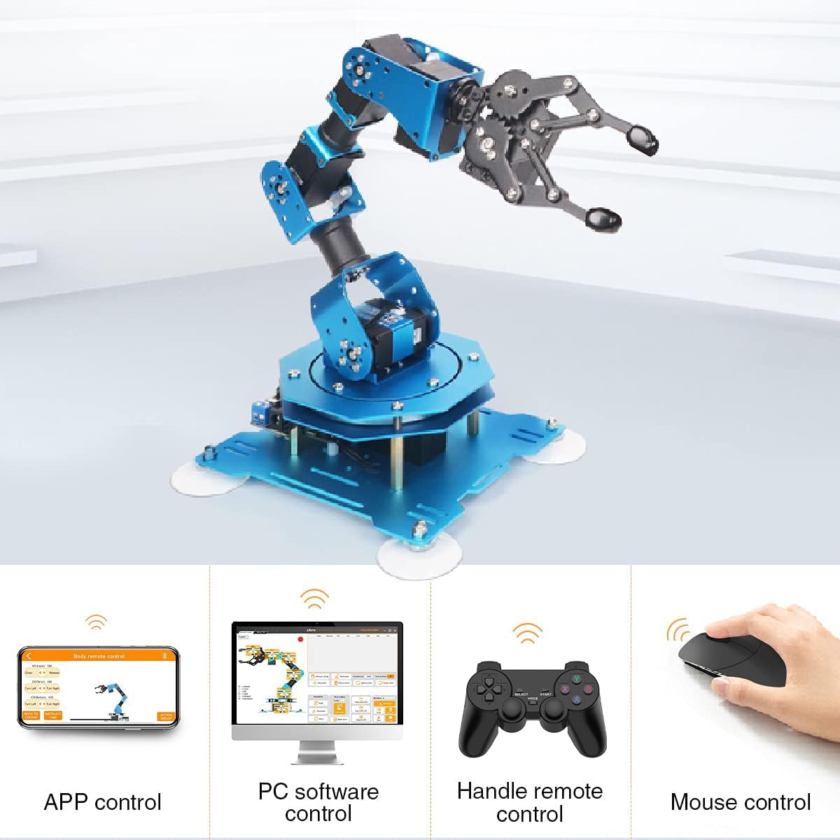 LewanSoul Robotic Arm for Arduino Coding Programming 6DOF STEM Educational Building Robot Arm Kits, 6 AXIS Full Metal Robotic Arm Wireless Controller/PC/App/Mouse Control (Assembled)