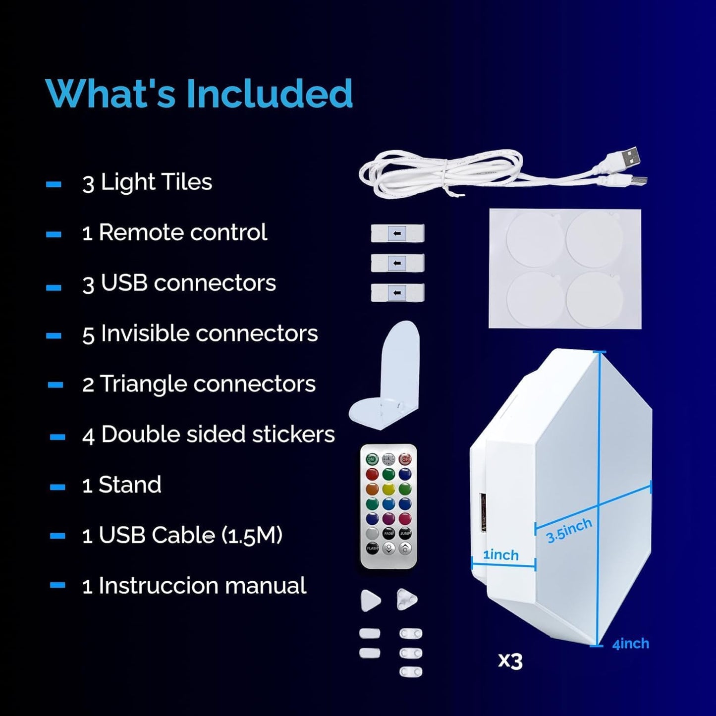 Emberela HEXlights Sensory Lights for Kids - 3pk Touch Hexagon Lights, Remote Controlled - Autism-Friendly Tap Tap Wall LED Panels for Sensory Room - Table Stand Included | Gifts for Kids with Autism