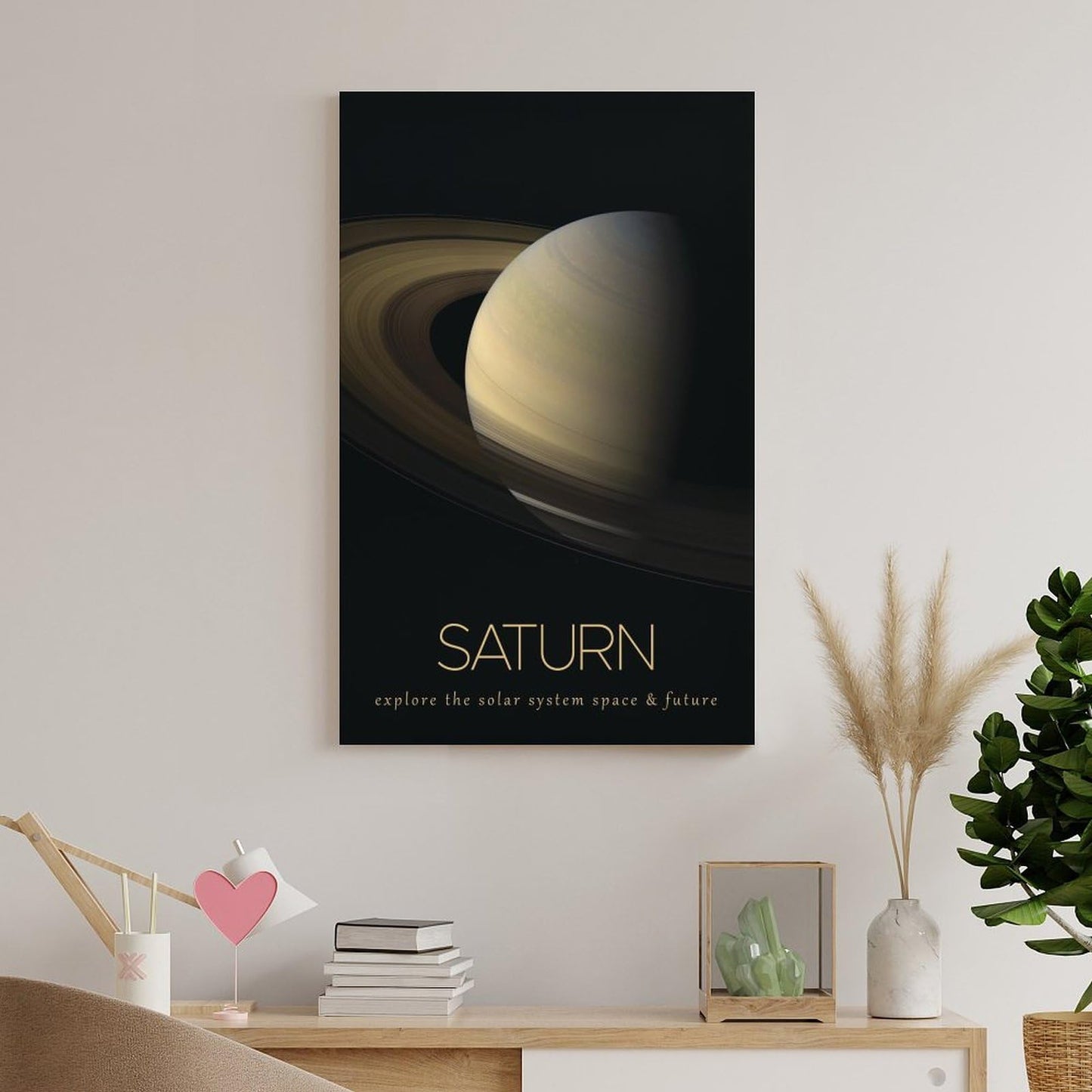 LGDSBHH Minimalist Saturn Solar System Canvas Wall Art - Educational Space Planet Poster - Science Classroom & Kids Bedroom Decor - 12x18 Inch (Unframed)
