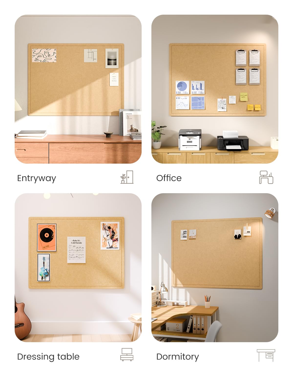 Fluxynara Large Bulletin Board, 47.2" x 35.4" Cork Board Alternative with 24 Safe Removable Adhesive Tabs, Foldable Felt Pin Board for Home Office, Classroom, Bedroom,Entryway for Walls—Mustard Yellow