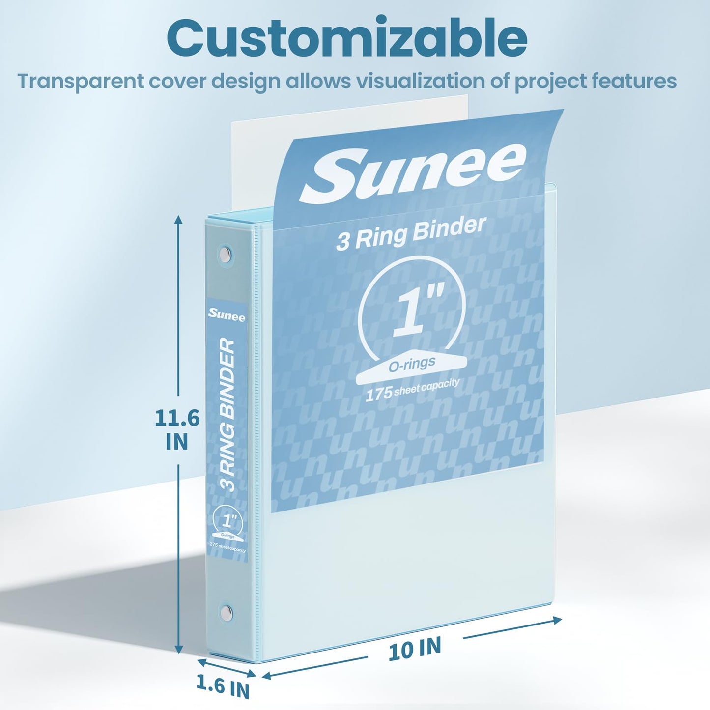 SUNEE 3 Ring Binder 1 Inch 2 Pack, Clear View Binder Three Ring PVC-Free (Fit 8.5x11 Inches) for School or Office Supplies, Blue