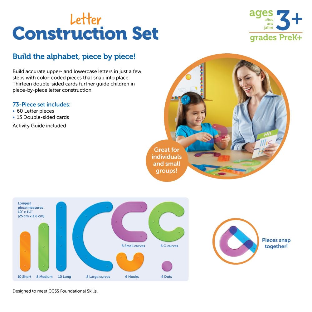 Learning Resources Letter Construction Activity Set - Alphabet Montessori Toys, Toddler Writing , ABC Phonics for Kids, Learn to Readd, Teacher Classroom Must Haves, Birthday Gifts for Students