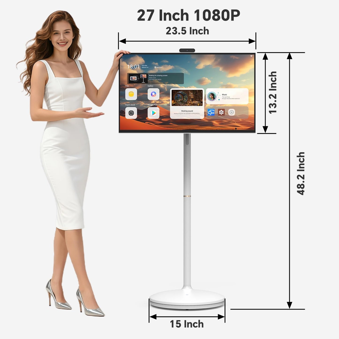 Cugima 27" FHD Smart Portable TV on Wheels