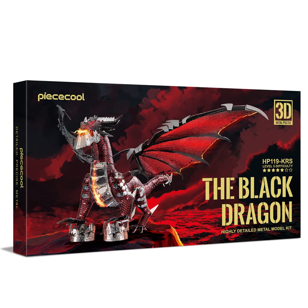 Piececool 3D Metal Model Kits-Black Dragon King, DIY 3D Puzzles for Adults Brain Teaser Puzzles for Teens, Great Birthday New Year Gifts, 107 Pcs